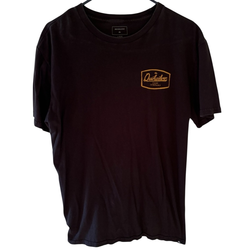 Quiksilver Men's Black Tee with Gold/Yellow Logo